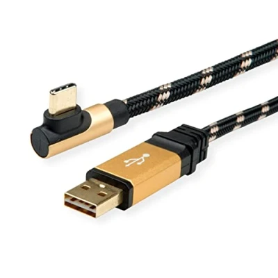 Bild av ROLINE guld USB 2.0 kabel, A ST vändbar C vinklad, 1,8 m