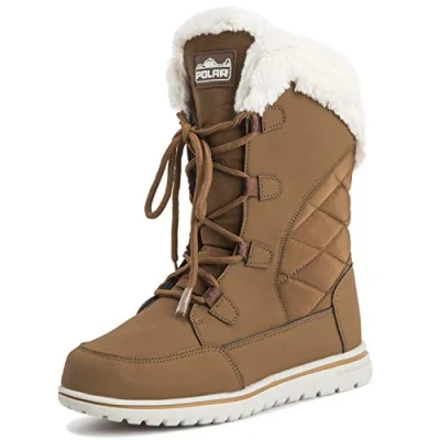 Bild av Polar Boots, dam, anka, vattentät, regn, snö, vinter, fleece, fodrade, varma, medelhöga vadstövlar, Gulbrun nylon, 39 EU