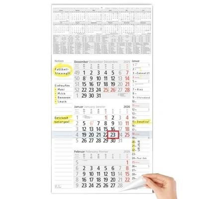Bild av TOBJA 3 månadskalender 2025, väggkalender med reglage &quot;Anteckningsfält och plats för möten&quot; kalender FSC certifierad, skollov, helgdagar årsöversikt storformat 30 x 56