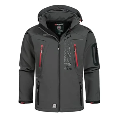 Bild av Geographical Norway TECHNO Vattentät Softshelljacka för män dragkedja utomhus kappa med huva herr vinter taktisk vindtät idealiska utomhusaktiviteter lätt, andningsbar, termisk (),