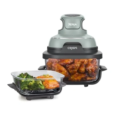 Bild av Ninja CRISPi bärbar airfryer, 3,8 l, 4 i 1: luftfritera, ugnssteka, hålla värme, krispa om, kompakt för smidig förvaring, två avtagbara glasbehållare och lock, 1 700 W, grön, FN101EUSG