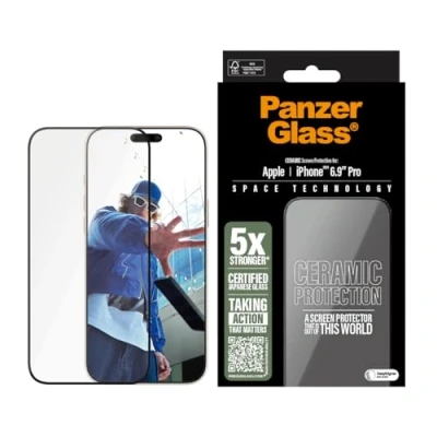 Bild av PanzerGlass CERAMIC skärmskydd för Apple iPhone 16 Pro Max 6,9 tum 2024 ultrastark helskärm japanskt glas, dropp /repskydd, anti fingeravtryck, fodralvänligt, enkel installation klar