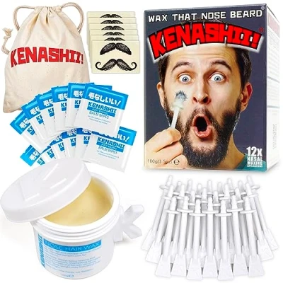 Bild av Kenashii näsvax set 100 g näshårsvax, 24 applikatorer, 12 balsam dukar efter vaxning och mustaschskydd för män kvinnor näshårsborttagare näshårsborttagningsset