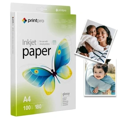 Bild av PrintPro A4 fotopapper glansigt vitt perfekt för bläckstråleskrivare vattentätt och torrt 180 g/m² A4100 ark