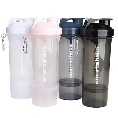 Bild av Smartshake Slim 4 pack proteinskakare flaska 400 ml 13,5 oz förvaring ingår läckagesäker skruvlock BPA fri unisex (svart, vit, stormy grå, bomull rosa)