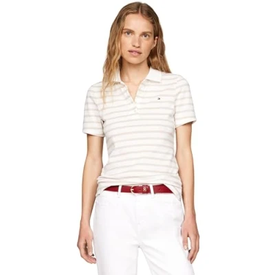 Bild av Tommy Hilfiger 1985 SLIM Stripe Piké, Storlek: Medium, Ecru/classic beige