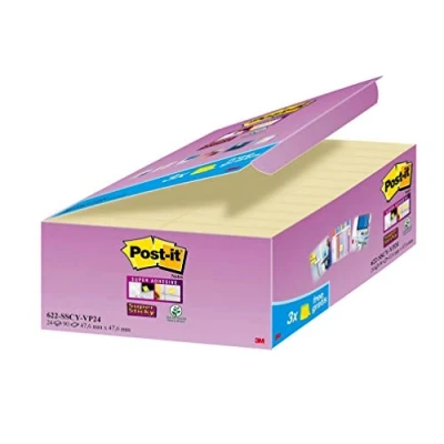 Bild av Post it 622SY 24 klisterlapp Super Sticky Notes kampanj, 48 x mm, block, 90 ark, gul