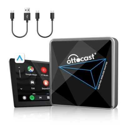 Bild av OTTOCAST Android trådlös adapter för bilar, kabelansluten med bildongel, dubbla band WLAN, låg latens, onlineuppdatering, plugplay fabriksbundna bilar