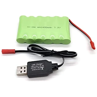 Bild av YUNIQUE GREEN CLEAN POWER Uppladdningsbart Batteri 7.2V 2400mAh Ni MH AA för RC Fordon Kompatibel med WLtoys K989, DJI Tello Hög Kapacitet, Lång Livslängd USB Kabel Inkluderat, Grönt