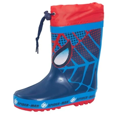 Bild av Marvel Spindelmannen slips topp Wellington stövlar pojkar gummistövlar superhjälte Wellingtons flickor regn snö Welly skor, Marinröd, 10 UK Child