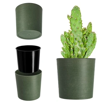 Bild av KADAX Blomkruka med träspån, ytterkruka insats, kruka, trädgårdsskål, blomkruka, blomkrukeskydd för vardagsrum, kontor (⌀ 19 cm, grön)