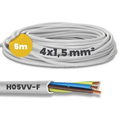 Bild av 5 meter Kalitec H05VV F slangkabel 4 x 1,5 mm² I strömkabel 4G1,5 mm2 med skyddsledare PVC kabel för inomhusbruk elkabel vit lampkabel flexibel enhetskabel ledare