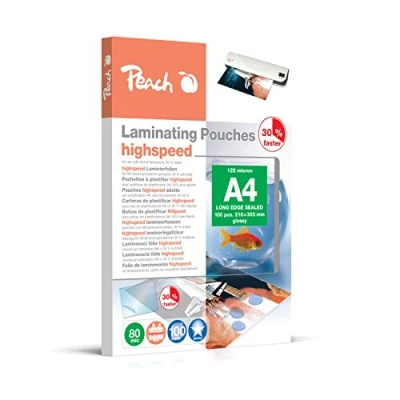 Bild av Peach Lamineringsfolier A4 80 mic 100 fickor glänsande highSpeed kan användas i A3 laminatorer från alla varumärkestillverkare PP580 22