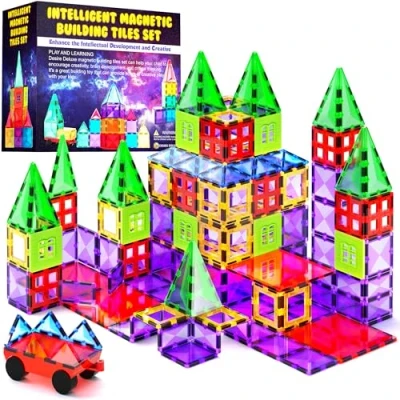 Bild av Desire Deluxe Magnetiska byggstenar STEM Leksaksuppsättning 57PC Barn som lär sig konstruktionsleksaker för pojkar Flickor närvarande Ålder 3 4 5 6 7 år Present