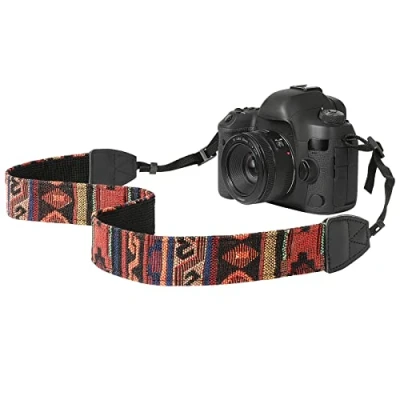 Bild av MoKo Camera Strap, Premuim Cotton Canvas Braided Adjustable Universal Sling Shoulder Neck Belt for All DSLR Digital Canon, Fuji, Nikon, Olympus, Panasonic, Pentax, Sony, Bohemia Dark Orange