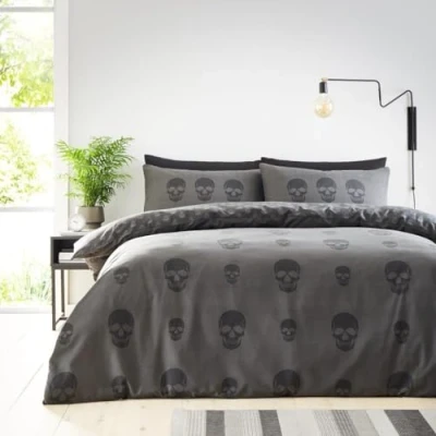 Bild av GC GAVENO CAVAILIA king size påslakanset 3 delar Polycotton sängkläder påslakan med örngott vändbara i (230 x 220 cm) halloween sängöverdrag träkol