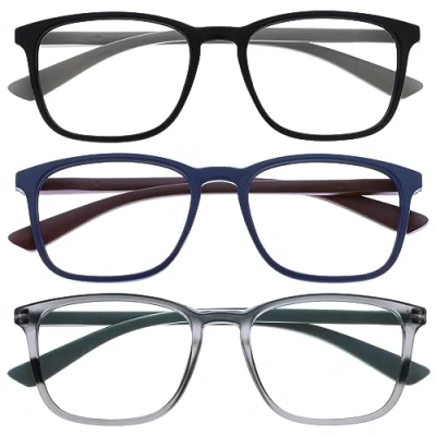 Bild av OPULIZE Max läsglasögon bred rektangulär klassisk ram unisex herr dam fjädergångjärn R78, Svart/blå/grå 3 par, +1.00 Dioptrías