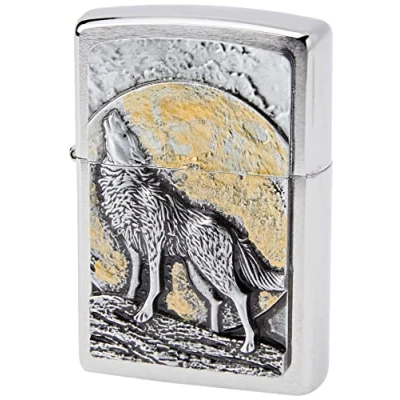Bild av Zippo tändare 2003038 Wolf at Moonlight emblem bensintändare, mässing