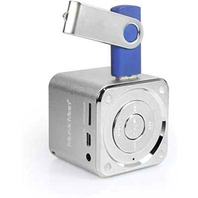 Bild av MusicMan Mini Soundstation Bärbar Högtalare MP3 spelare, USB, MicroSD kortstöd, 5 timmars speltid Uppladdningsbart batteri Perfekt för resor (Silver)
