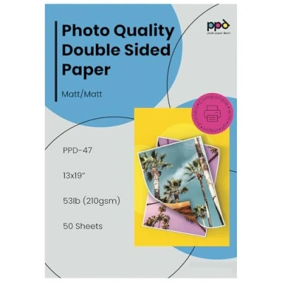 Bild av PPD Dubbelsidigt fotopapper, matt broschyrpapper A3 + 13 x 19 för bläckstråleskrivare, 210 GSM, 9 mil tjockt tidskrift, flygblad, presentation, program, snabbtorkande och vattentålig (50 ark)