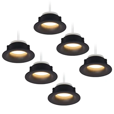 Bild av HCFEI LED infälld spotlight set rund svart 5 watt neutral vit 4 000 K dimbar 230 V platt (40 mm djup) lampa Ø 6876 borrhål för tak (6 st)