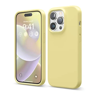 Bild av Elago fodral med flytande silikon kompatibelt iPhone 14 Pro (6,1 tum premiumsilikon, helkroppsskydd 4 lager, stöttåligt telefonskydd, repfritt mjukt mikrofiberfoder (gul)