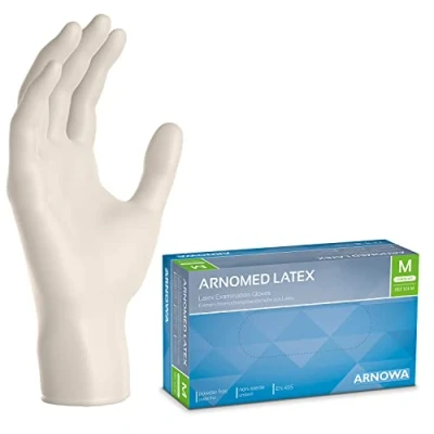 Bild av ARNOMED Latex engångshandskar M, vita, puderfria, 100 st/ask, engångshandskar, i latex, latexhandskar finns storlekarna XS, S, L &amp; XL.