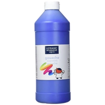 Bild av Lefranc Bourgeois 188519 Value Vattenbaserad gouachfärg för barn, ljusa färger, täckande, klar att använda, tvättbar, doseringsöppning, 1000 ml flaska mörkblå