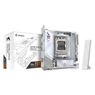 Bild av GIGABYTE X870I AORUS PRO ICE moderkort stöder AMD Ryzen 9000 serien CPU:er, 8+2+1 faser VRM, upp till 8400MHz DDR5 (OC), 1xPCIe 5.0 M.2 + 4.0 M.2, WI FI 7, 2,5GbE LAN, USB 4