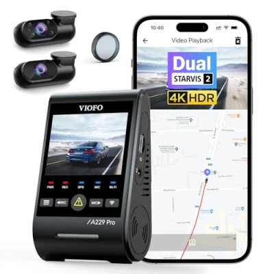 Bild av VIOFO A229 Pro 3 lins 4K 2K 1080P, Dual STARVIS 2, HDR fram bak inuti bilkamera bil, röststyrning och 5 GHz Wi Fi bilkamera, ultraexakt GPS, Super mörkerseende 2.0, röstutgåva, 512 GB Max