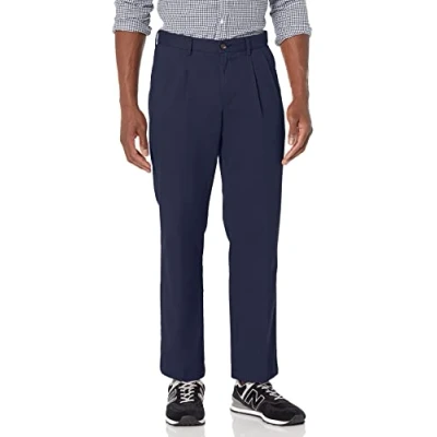 Bild av Amazon Essentials herr klassisk passform skrynkelfri veckad chinos byxa för män (finns i stora och långa), marinblå, 60 B x 30 L