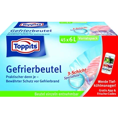Bild av Toppits fryspåse förvaringsförpackning, 6 liter, 45 stycken, stativ, transparent