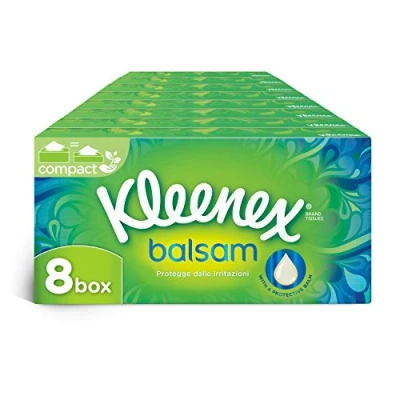 Bild av Kleenex Balsam Box Lugnande och Mjukgörande Näsdukar, 8 Förpackningar med 80 Veline