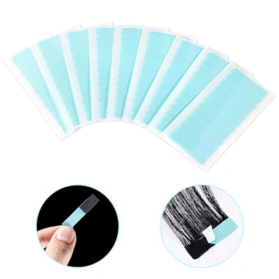 Bild av 120 stycken tejpförlängningar, lim, tejp, självhäftande remsor, ersättningstejp för Tape In Hair Extensions, supertejp hårförlängningar, hårinslag (4 x 0,8 cm)
