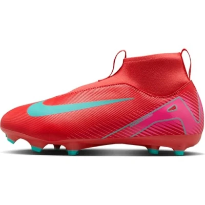 Bild av Nike Performance JR ZOOM 10 ACAD FGMG Unisex Fotbollsskor fasta dobbar för barn, Storlek: 32, Ember glow/aurora green Konstmaterial/textil