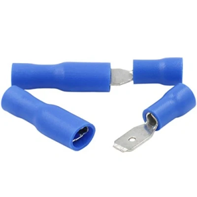 Bild av Heschen hane/hona snabbkopplingar vinyl helt isolerad 4,8 x 0,5 mm kabelterminal för 1,5 2,5 mm² (16 14 AWG) blå 100 pack