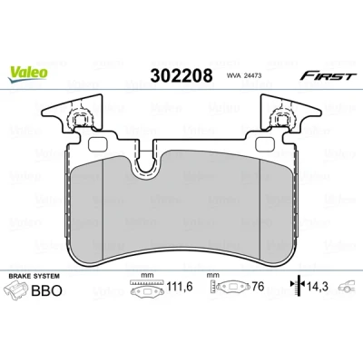 Bild av VALEO 302208 Jeu de plaquettes frein FIRST Essieu arrière contact signal d&#039;usure exclu avec tôle anti bruit MERCEDES BENZ: Classe C Berline