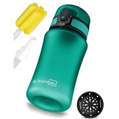 Bild av My Vesperbox, vattenflaska Minny, läckagesäker drickflaska för barn, med sugrör eller sil, 350 ml, 500 lätt i titan, BPA fri, dagis, skola (turkos, ml)