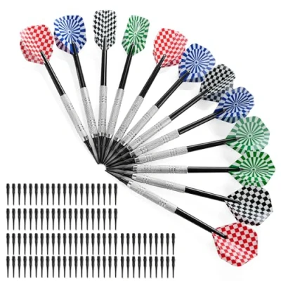 Bild av 12 stycken dartpilar med plastspetsar Soft dart set, 100 plastdartspetsar för byte elektronisk darttavla, professionell softdarts dartpil
