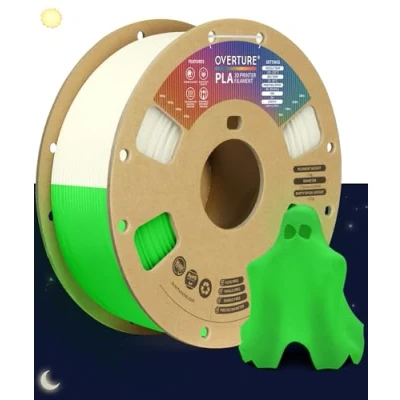 Bild av OVERTURE PLA filament 1,75 mm 3D skrivarfilament, 1 kg kartongspole (2,2 lbs), dimensionell noggrannhet +/ 0,02 mm, passar de flesta FDM skrivare(Lysa i mörkret (grön))