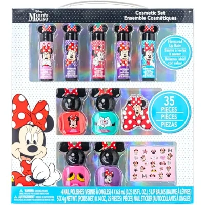 Bild av Disney Minnie Mouse Townley Girl Glly Cosmetic Makeup Set för tjejer med läppbalsam Nagellack Nagelklistermärken 35 st Perfekt fester Sleepovers Makeovers Födelsedagspresent