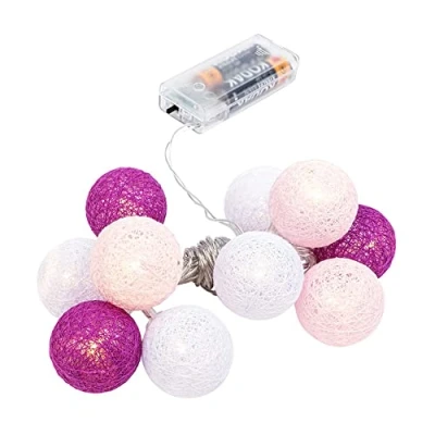 Bild av Ideen mit Herz kul ljusslinga med 10 lysdioder batteridriven bomullskulor i 3 färger 35 mm per kula inkl. timer (vit, rosa, bär)