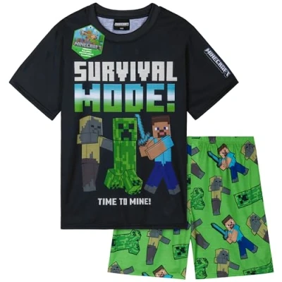 Bild av Få trendiga pyjamas för pojkar kortärmad pyjamasset barn tonåringar loungeuppsättningar nattkläder mjuka bekväma gåvor pojkar, Grön Minecraft, 9 10 Years