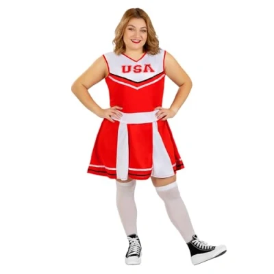 Bild av Funidelia Cheerleader dräkt för dam Cheerleader, Amerikansk Fotboll, Högre Skola, Yrken Maskeraddräkt vuxen och roliga tillbehör fester, karneval Halloween Storlek XXL Röd