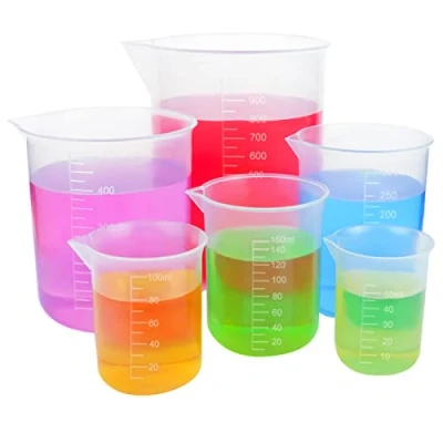 Bild av GZLFH 6 st. laboratoriemätkopp, transparent plastmätkopp 50 ml 100 150 250 500 1000 okrossbar värmebeständig exakt skala för dagliga gör det själv laboratoriemätningar
