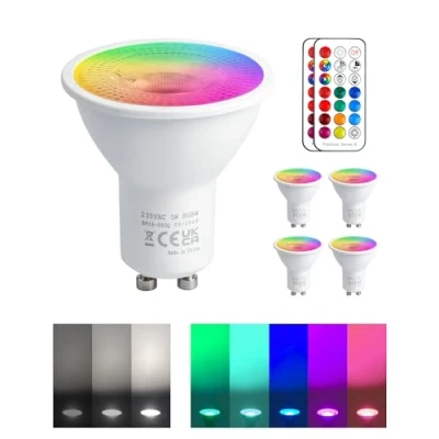 Bild av REYLAX 4pcs GU10 6W LED Lampor, RGB + Kallvit, Spotlight Med Färgbyte, 12 Färger 5 Lägen, Minnesaktivering, Dimning Infraröd Fjärrkontroll