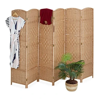 Bild av Relaxdays Paravent, 6 delar, vikbar rumsseparator, H x B 170 241 cm, insynsskydd inomhus, trä, pappersrep, skiljevägg, natur