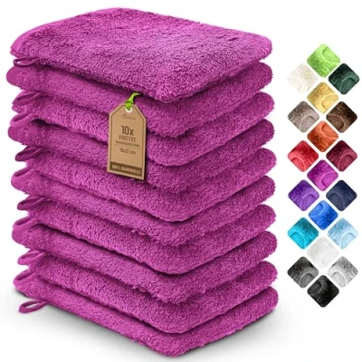 Bild av NatureMark 10 pack frottétvätthandskar, tvättlappar, 100% bomull, rosa, 15 x 21 cm