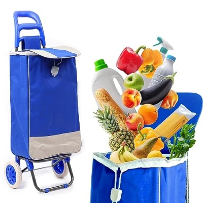 Bild av 40 liter vattenavvisande vagn, vikbar, shoppingvagn, shoppingväska med 2 hjul, shoppingkorg hjul (blå)