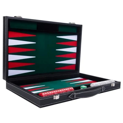 Bild av Engelhart Lyxig backgammon 38 cm Högkvalitativa material Simili läder, speciellt filtinlägg pärlstärning och token + 2 koppar Pro. fritid (grön)